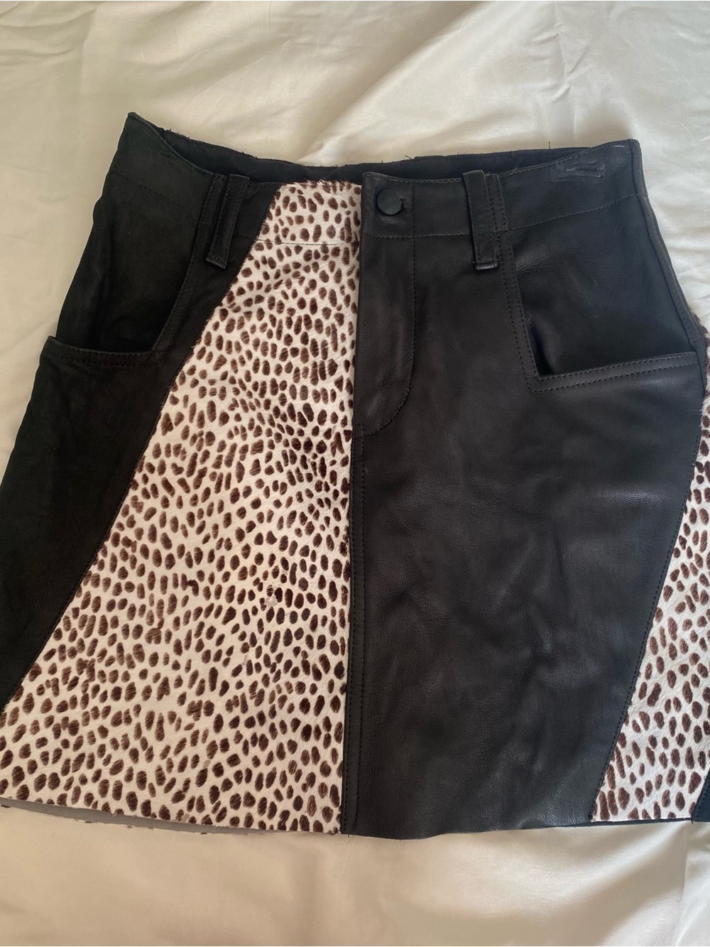 RARE Kelly Wearstler Mixed Media Animal Print & Leather Skirt